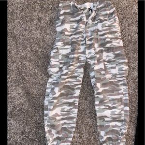 White and grey camouflage cargo pants